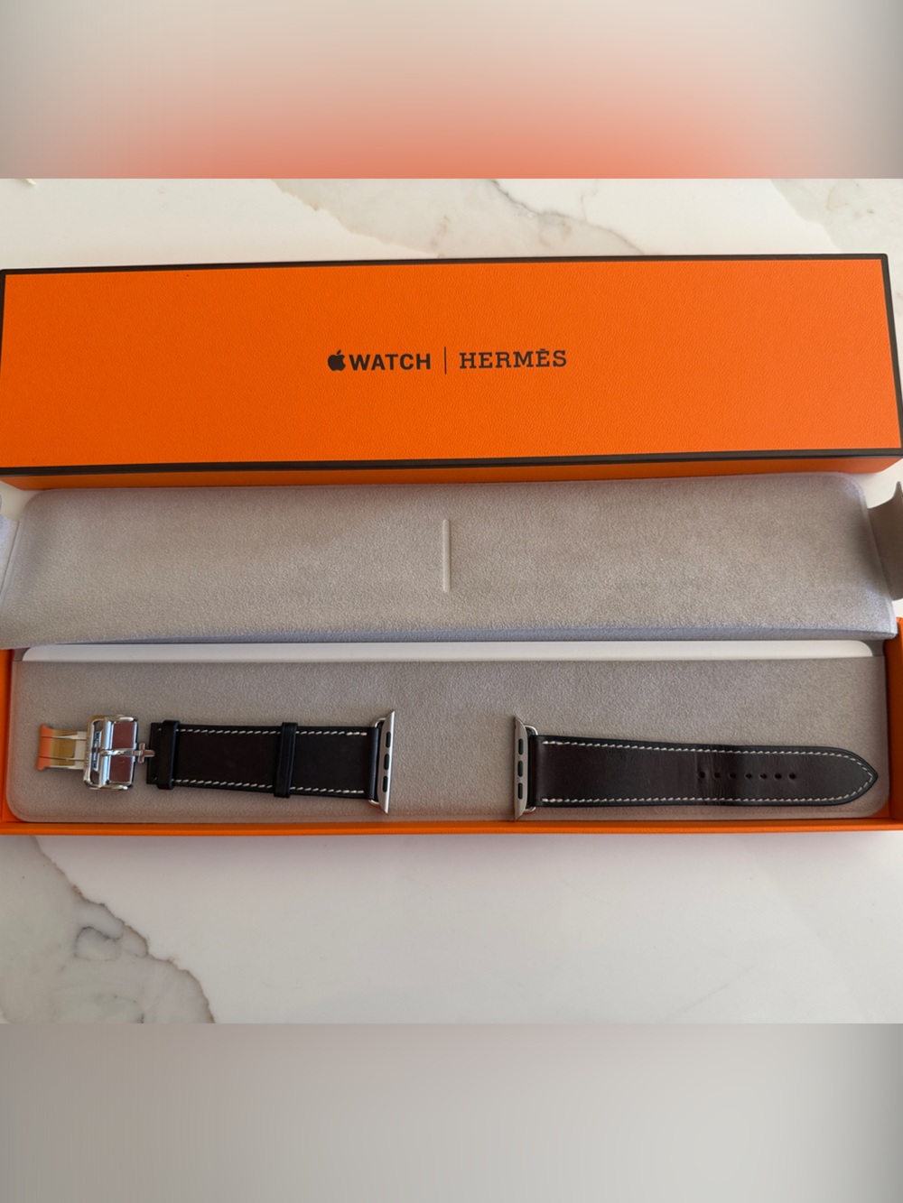 Hermes Ebene Calfskin Watch Strap for Apple Watch 44/46/49mm